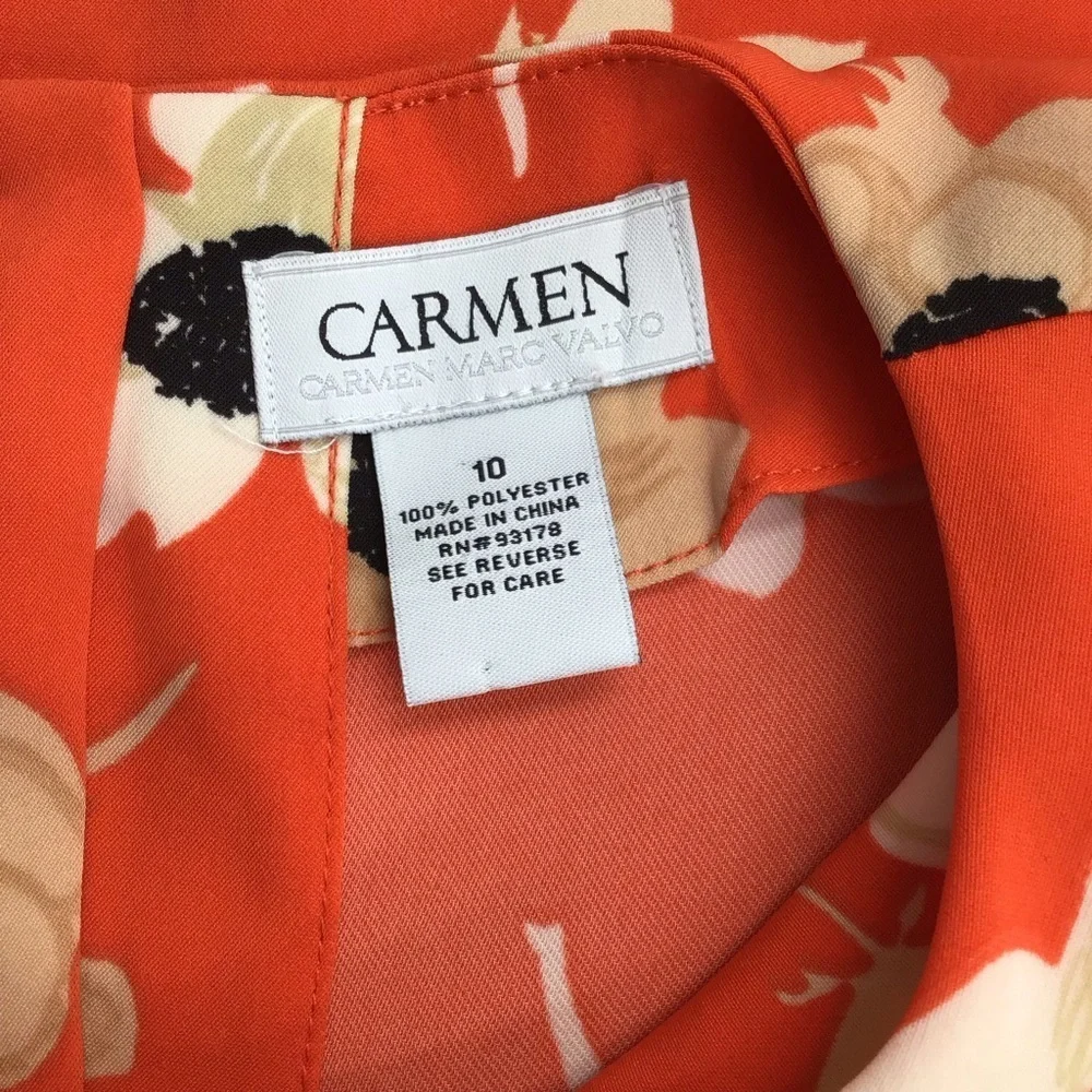 Carmen Marc Valvo Orange Floral Blouse - Picture 7 of 9